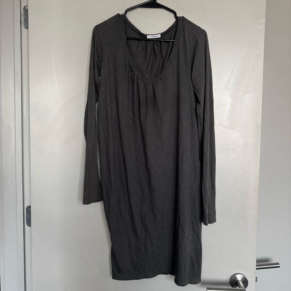Standard James Perse Draped Scoop Neck Long Sleeve Dress in Dark Gray 2 (Medium)